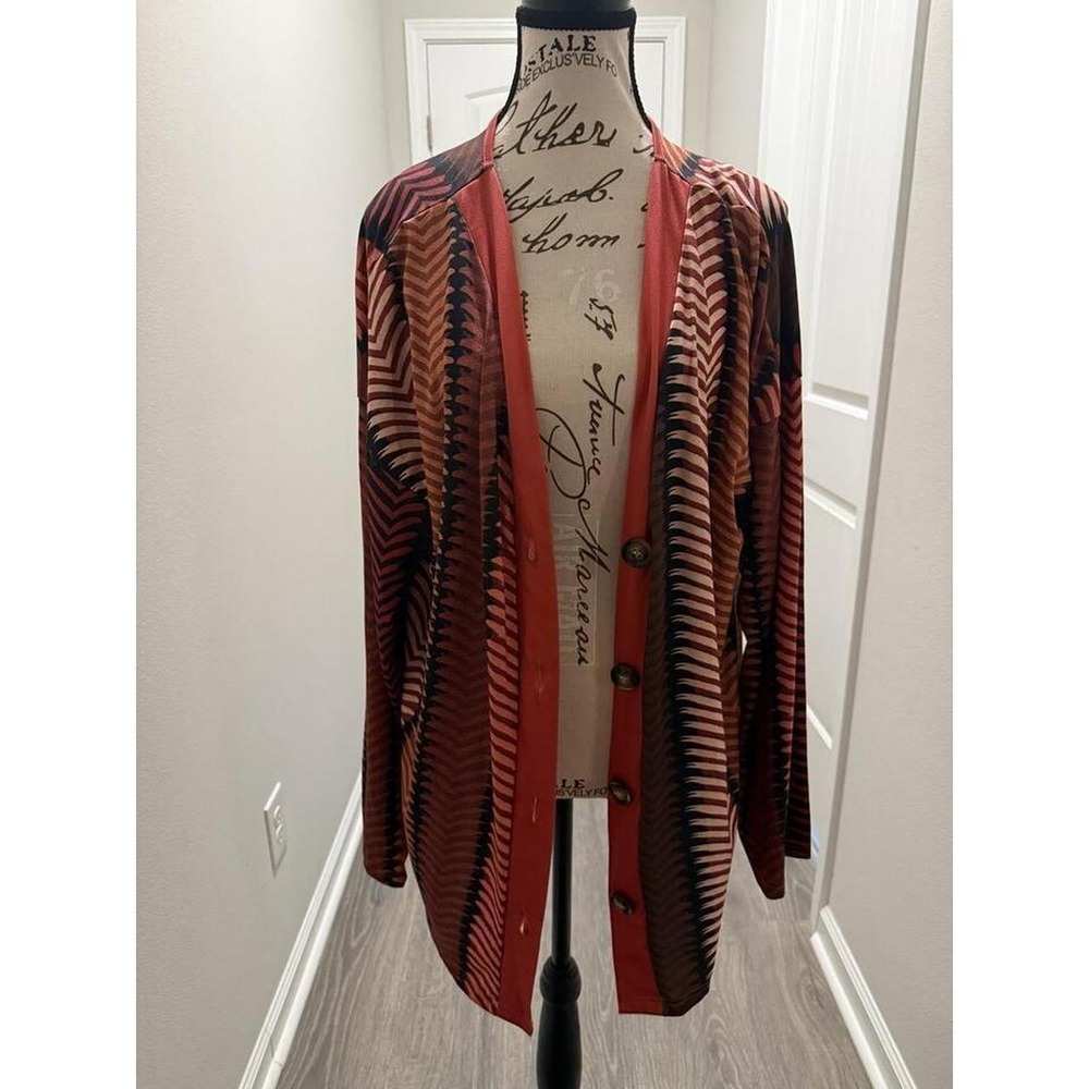 Womens Orange Multi Pattern Cardigan and Pants 2 Piece Set 2XL